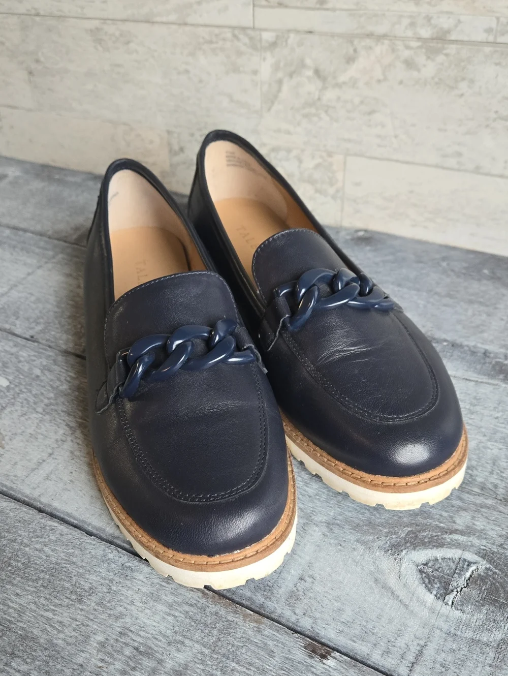 Talbots Laura Chain Link Leather Loafers NAVY - Picture 4 of 9